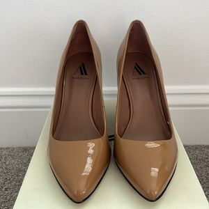 Ava & Aiden Camel Patent Leather Pointy Wedge Shoe